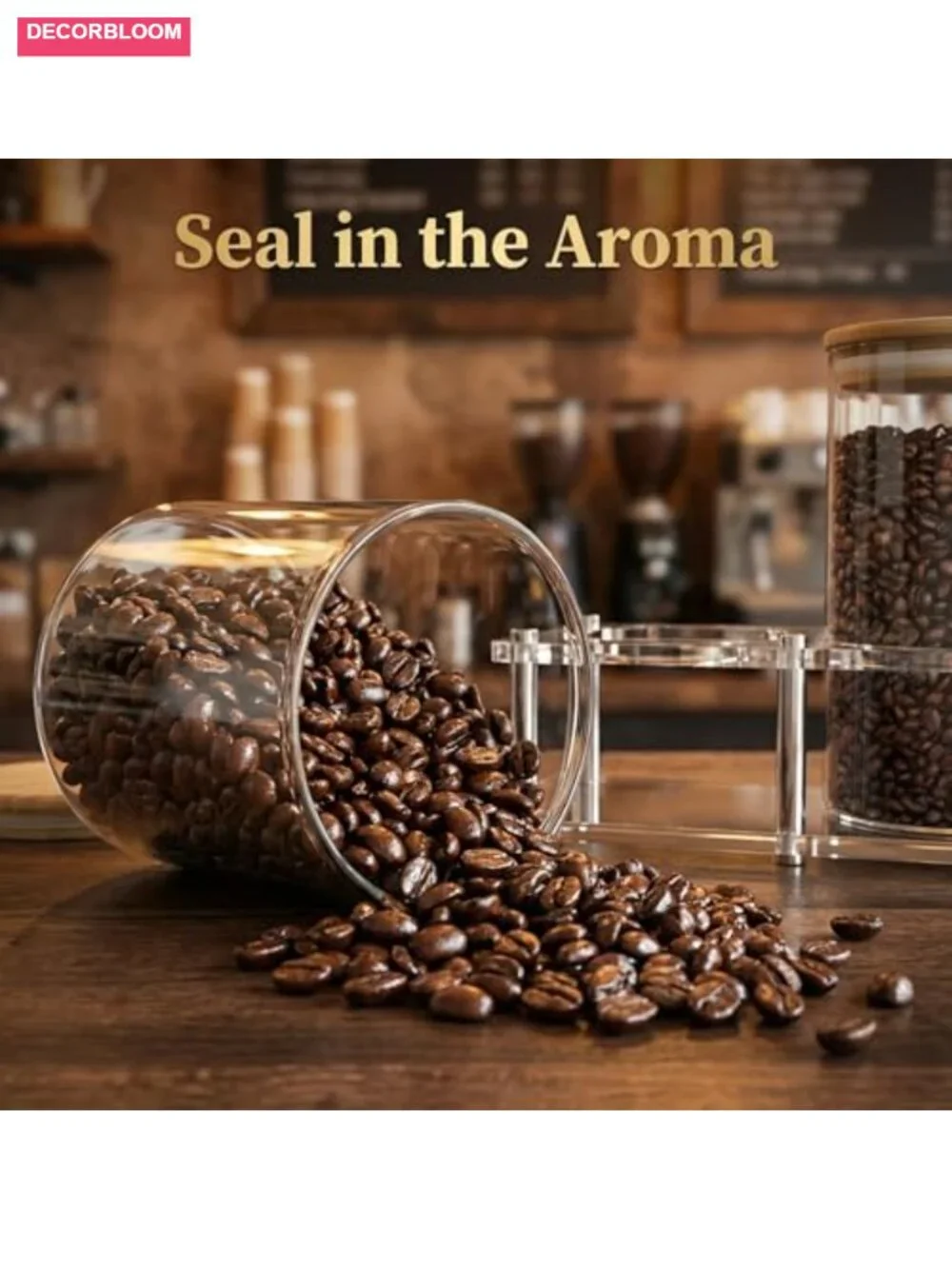 Glass Coffee Canister Set with Acrylic Shelf, 2-Pack 44oz Airtight Storage,